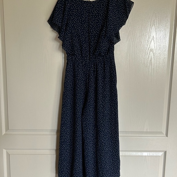 Charles Henry navy scattered dot flutter sleeve wide leg jumpsuit size small - Picture 8 of 10